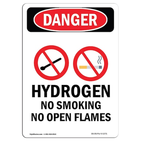 Signmission OSHA Danger Sign, Hydrogen No Smoking, 14in X 10in Rigid Plastic, 10" W, 14" L, Portrait OS-DS-P-1014-V-1371